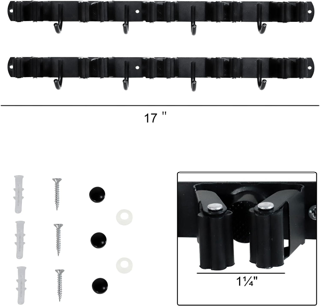 Broom and Mop Holder Wall Mount - 5 Slots and 4 Hooks Stainless Steel Mop and Garden Tool Storage Rack for Bathroom, Kitchen, Garage, Outdoor （2Pcs