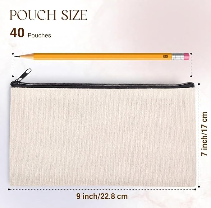 40 PCs Blank canvas Zipper Pouch, Makeup Bags Bulk Pencil Pouch - Image 2
