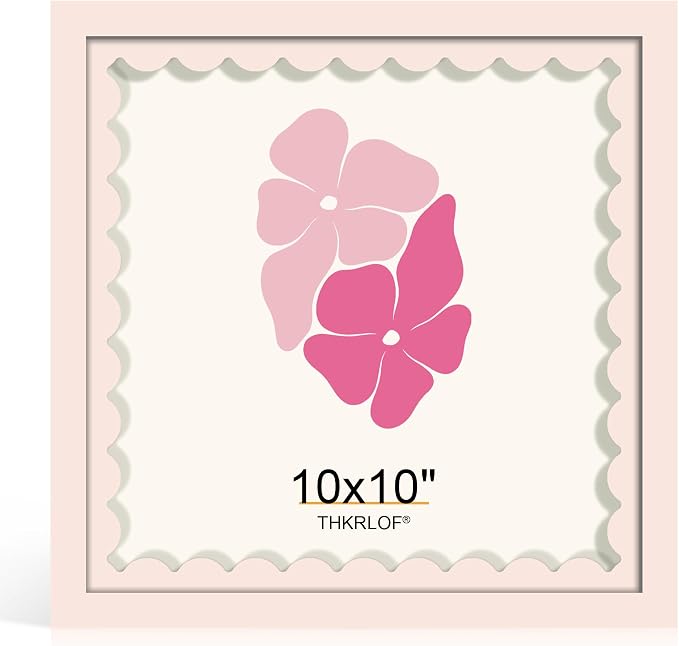 10x10 Picture Frame with Wavy Mat, Wooden Real Glass 10 x 10 Photo Frame by THKRLOF