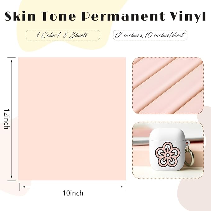 Tintnut Skin Tone Permanent Vinyl 8 Pcs 12x10in Light Pink Adhesive Vinyl | - Image 2