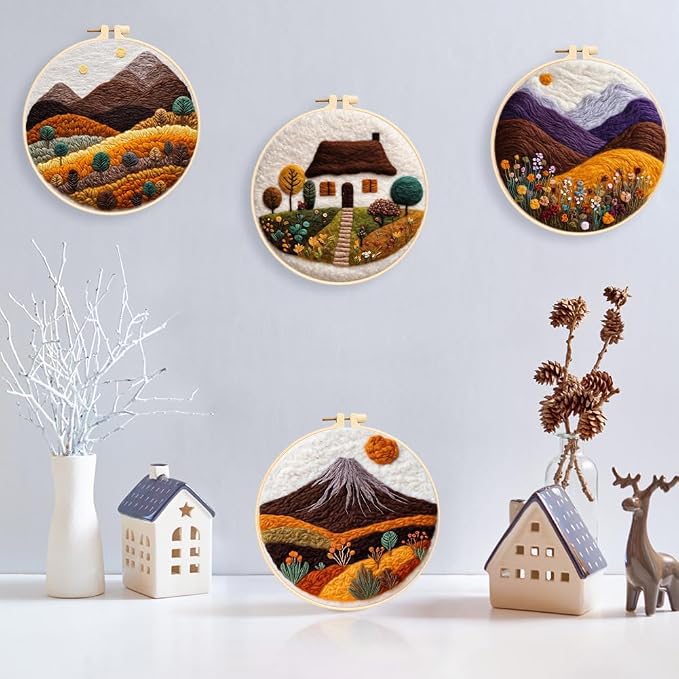 Eforcase Wool Felt Painting Needle Felting Kit, Flowers Landscape Tree Mountain - Image 9