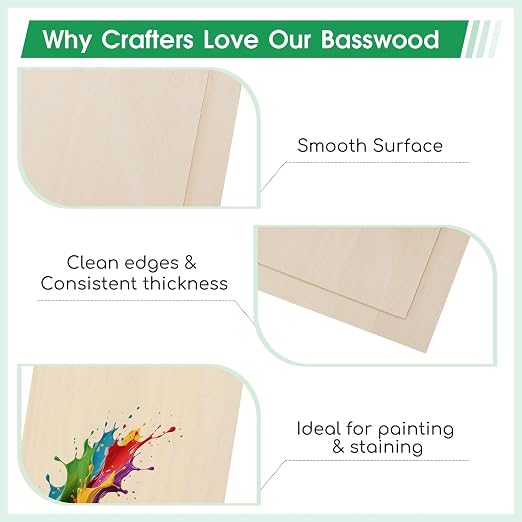 12 Pack Basswood Sheets 12"×12"×3/64" Unfinished Plywood Sheet | Smooth Thin - Image 3
