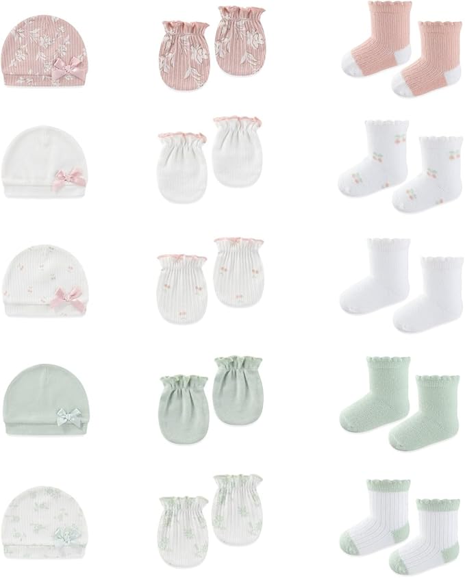15 Pack Infant Hats Gloves Socks Unisex Baby Boy Girl Accessories Set Cotton New Born Caps Mittens