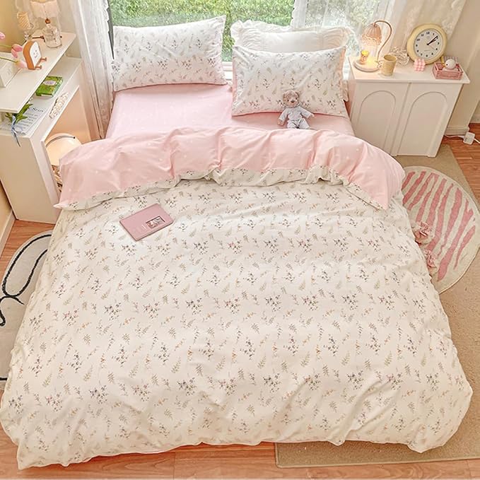 Nayoroom Floral Duvet Cover Queen Size Girls Pink White Botanical Flower - Image 3