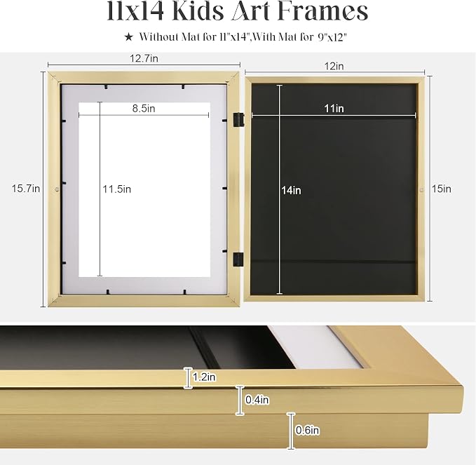 Kids Art Frames, 11x14 Front Opening Kids Artwork Frames Changeable, Holds 50 - Image 3