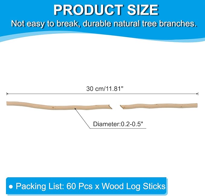 PATIKIL 60 Pcs / 30cm Wood Log Sticks, 0.2-0.5inch in Diameter Natural Driftwood - Image 2