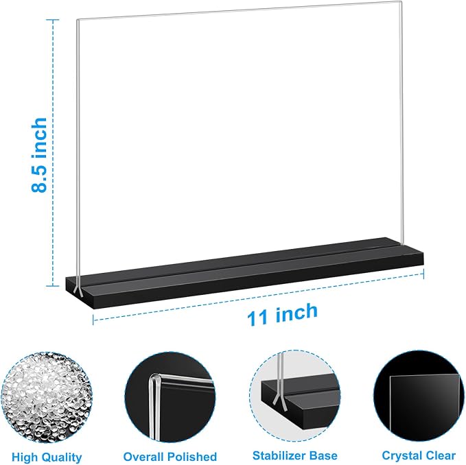 EHWINE 12 Pack Acrylic Sign Holder 8.5 x 11 Horizontal, Double-Sided Stand up - Image 2