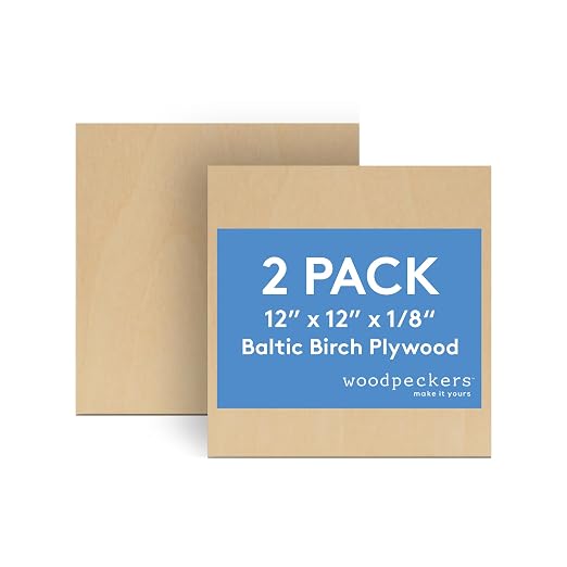 3 mm Baltic Birch Plywood 1/8 x 12 x 12 Inch, Box of 2 B/BB Grade Craft Wood by Woodpeckers