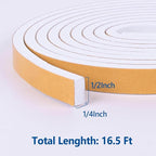 Kikerike Self Adhesive Foam Tape Weatherstrip 1/2in x 1/4in x 16.5Ft High - Image 2
