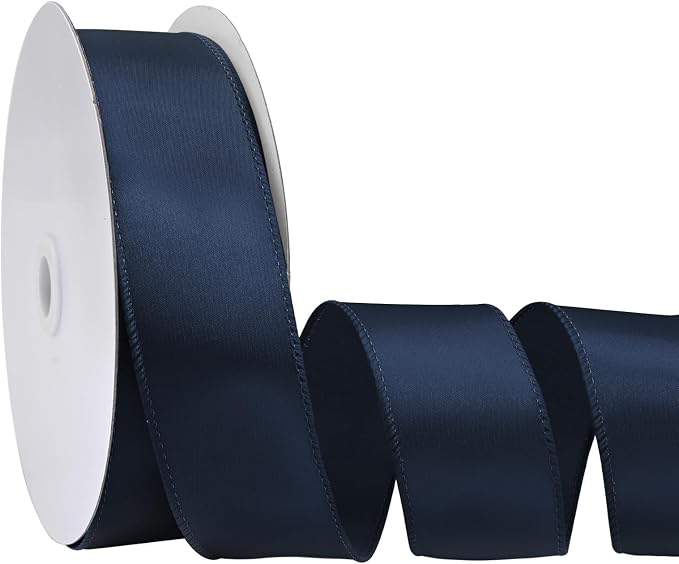 Navy Blue 1.5 Inch Continuous 25 Yards Satin Wired Ribbon by Simplegoal