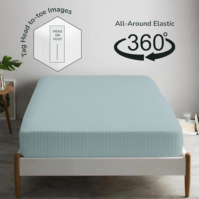 Feather & Stitch 1 Piece Fitted Sheet Full Size, 100% Cotton Damask Sateen Weave - Image 4