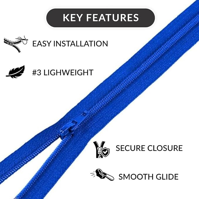 10" #3 Nylon Coil Zipper Non-Separating Closed End - Image 5