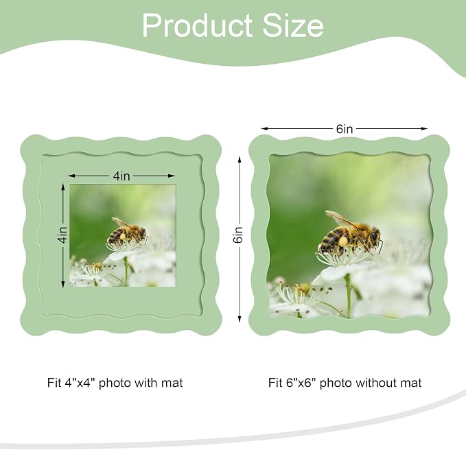 6x6 Picture Frame with Mat for 4x4, Wavy Edge Wooden Real Glass Photo Frame for - Image 3