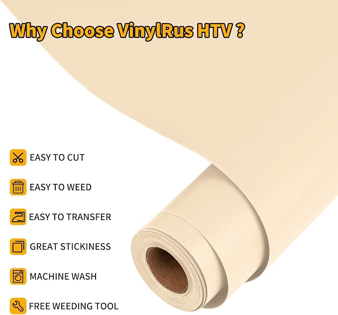 VinylRus Heat Transfer Vinyl-12” x 20ft Pale Peach Iron on Vinyl Roll - Image 3