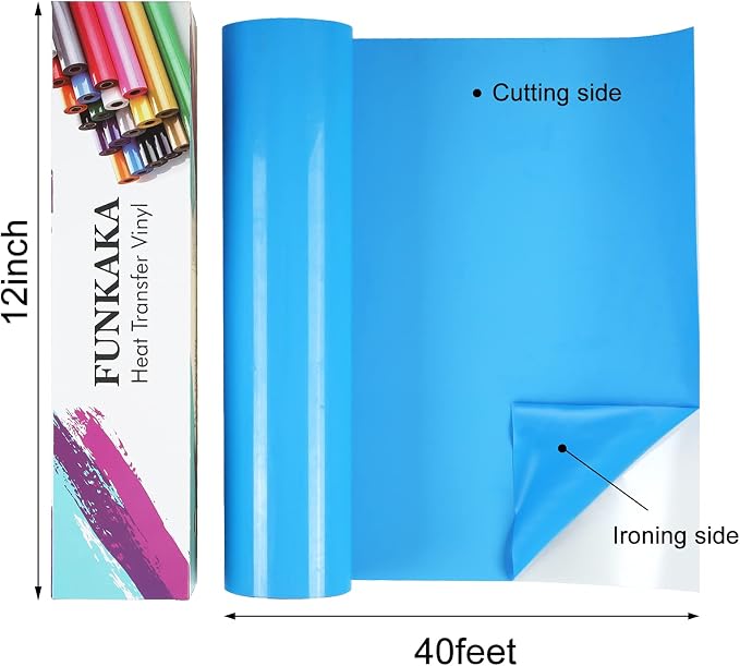 FUNKAKA Lake Blue Heat Transfer Vinyl Rolls, Adhesive Glossy HTV Vinyl - Image 2