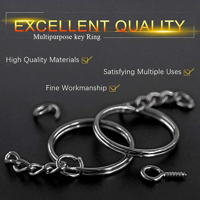 Swpeet 450Pcs 1" 25mm Gun-Black Key Chain Rings Kit, Including 150Pcs Keychain - Image 4