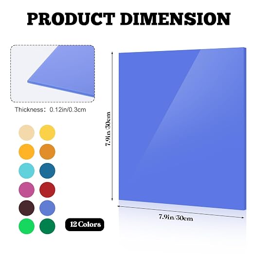 12 Pcs Acrylic Sheets 8 x 8 Inch Colored Cast Acrylic Panels, Opaque Plastic - Image 2