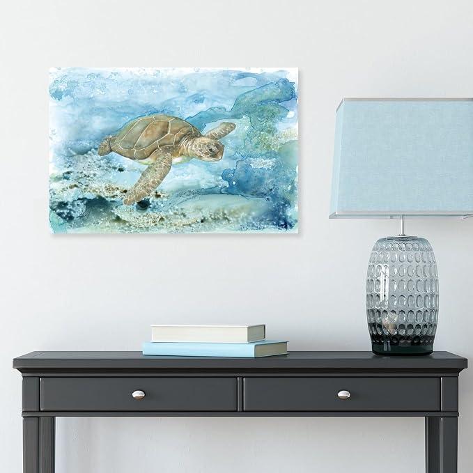 Sea Turtle Bathroom Wall Decor Modern Ocean Theme Nautical Painting Watercolor - Image 7