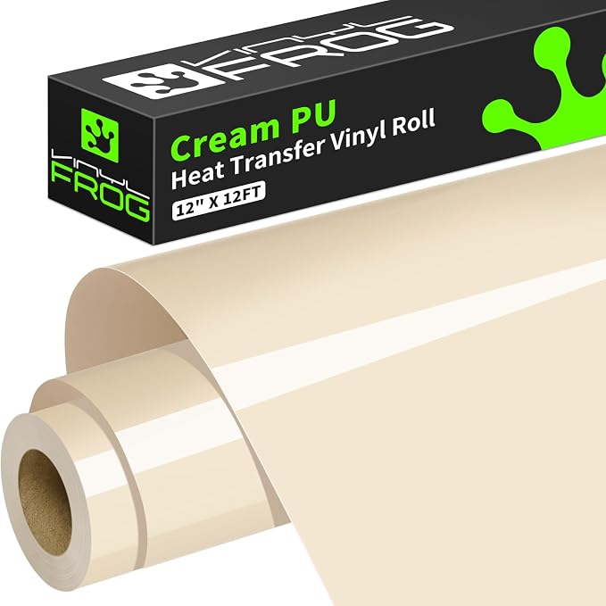 VINYL FROG Cream Heat Transfer Vinyl Roll 12" x12ft Matte HTV Vinyl | Beige by VINYLFROG