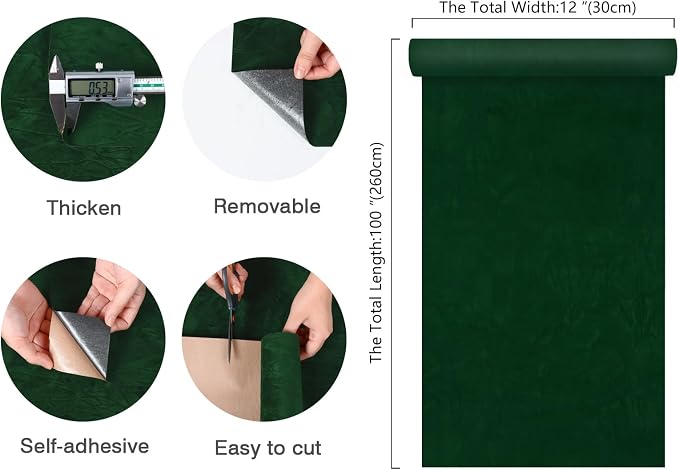 CHIHUT 12''x100'' Green Self Adhesive Velvet Flocking Liner Sheet Soft Felt - Image 8