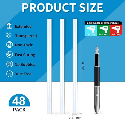 Phinus 48 Pack Mini Hot Glue Sticks, EVA Clear Glue Gun Sticks, Hot Glue Gun - Image 2