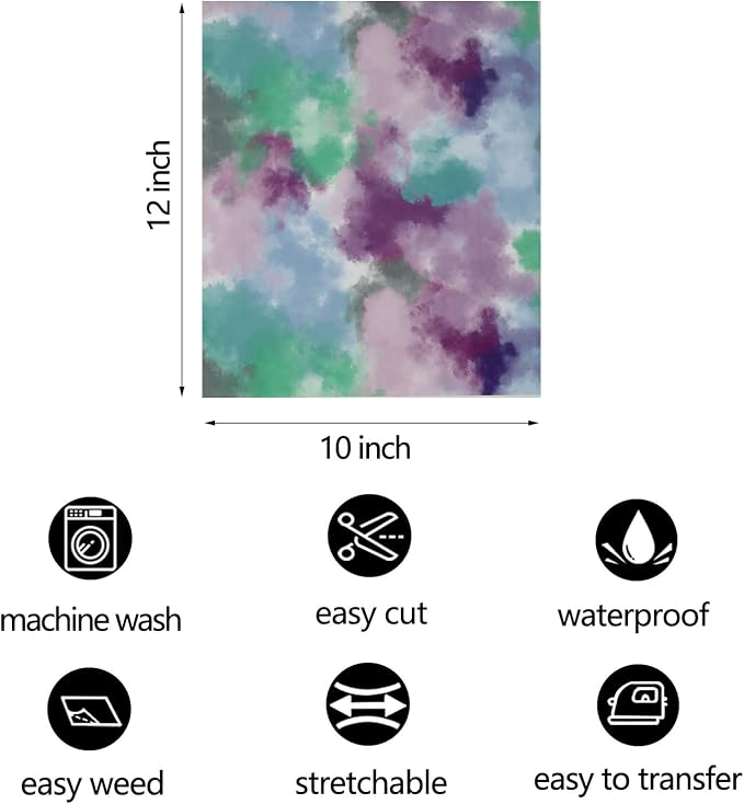 FUNKAKA Tie Dye HTV Heat Transfer Vinyl Bundle, 10 Sheets HTV Vinyl - Image 3