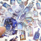 50PCS Lunar Phase Crystal Bottle Stickers – Clear Watercolor Moon & Star - Image 3