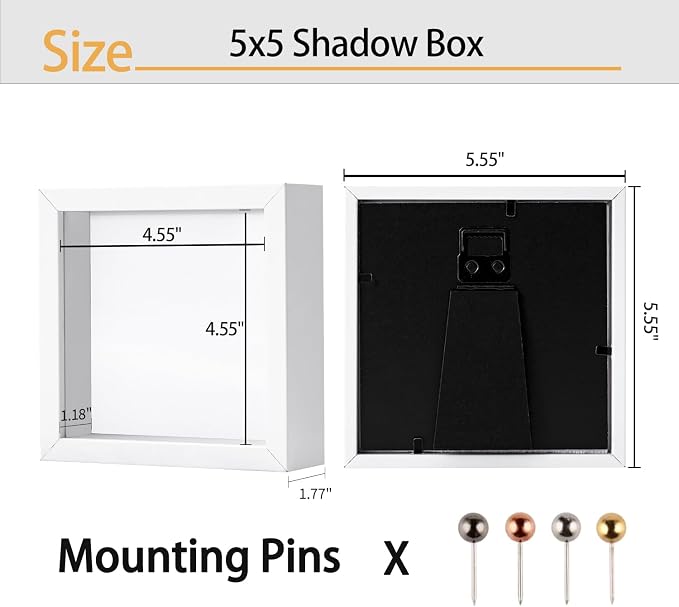 White 5x5 Shadow Box Display Frame, Premium Linen Backboard and Included - Image 3