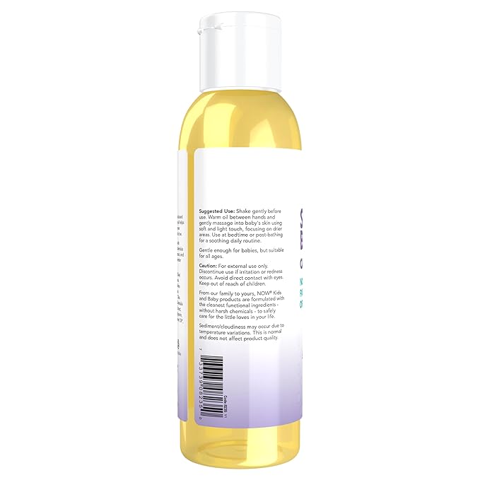 NOW Baby, Soothing Baby Oil, Calming Lavender, No Artificial Fragrance, Parabens, Phthalates, or Petrolatum, 4-Ounce