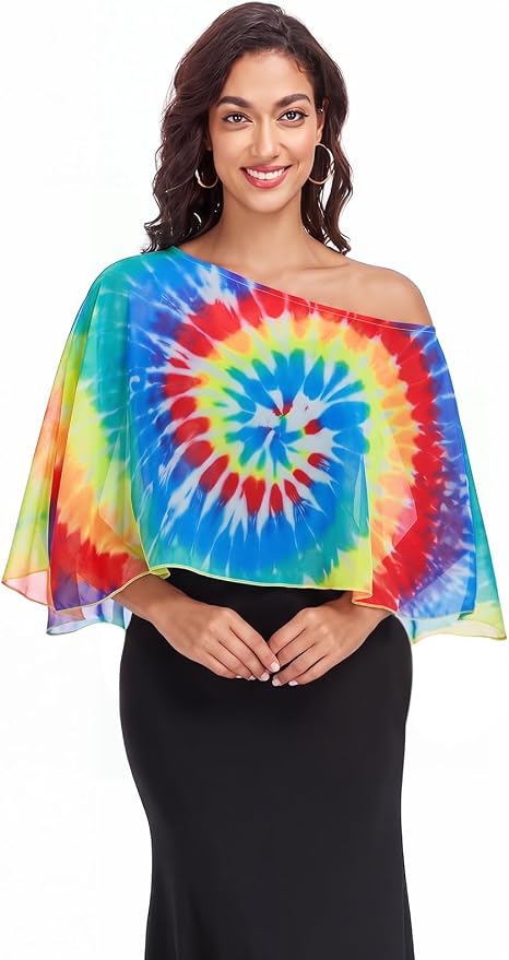 Women Chiffon Shawl Cape Colorful Summer Poncho Tops Beach Dress Cover up - Image 2