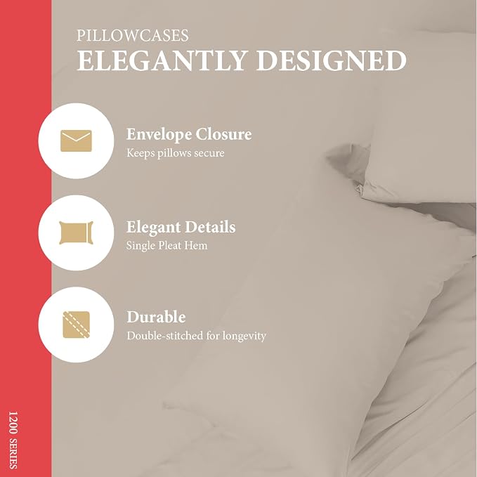 100% Egyptian Cotton Pillow Cases King Size Set of 2 - Image 4