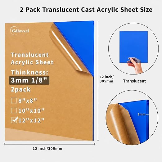 1/8 Thick 12 x 12 inch Translucent Acrylic Sheets - Image 2
