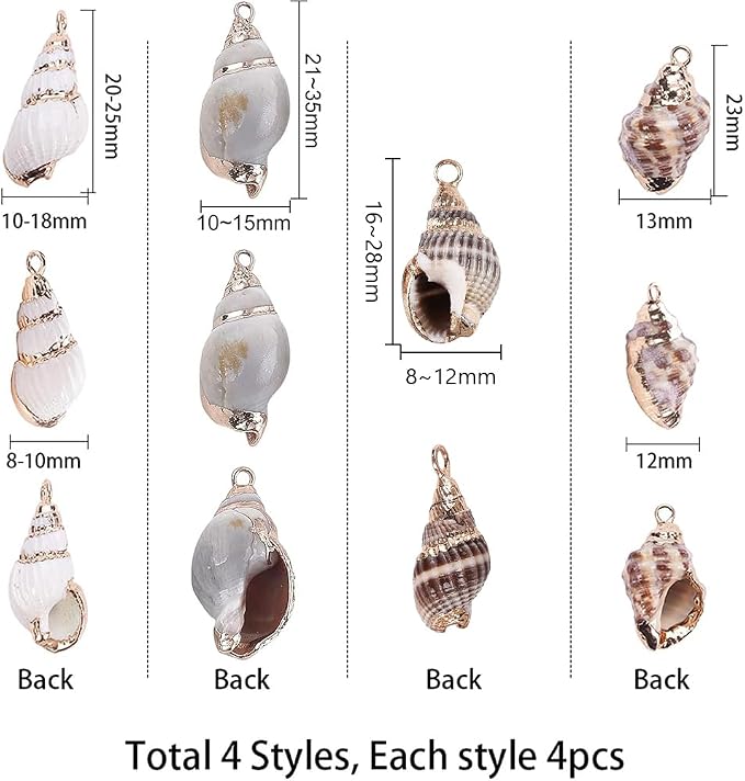 SUNNYCLUE 1 Box 16Pcs Oval Ocean Beach Spiral Seashells Craft Charms Connectors - Image 2