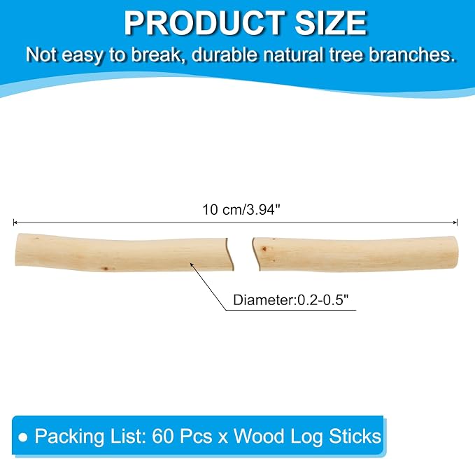 PATIKIL 60 Pcs / 10cm Wood Log Sticks, 0.2-0.5inch in Diameter Natural Driftwood - Image 2