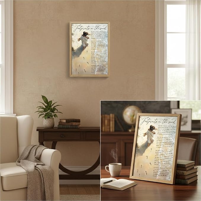 YOXORDQ Wood Framed-Footprints in the Sand Poetry Canvas Wall Art 8x10in | - Image 2