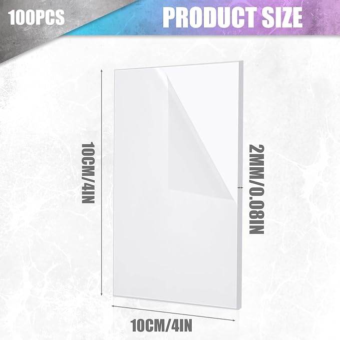 Pangda 100 Pcs 4'' x 4'' Clear Acrylic Sheets Squares Acetate Sheets - Image 2
