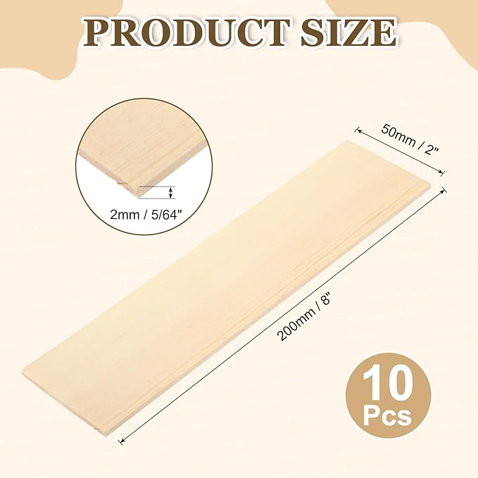 MECCANIXITY 10Pcs Wood Strips Slats, 5/64" x 2" x 8" Thin Wood Sticks Flat - Image 2