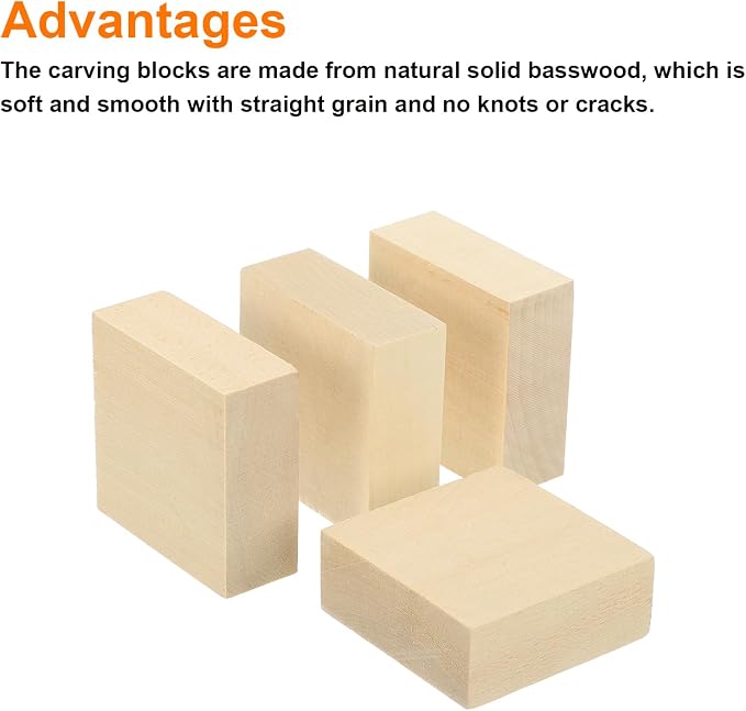 MECCANIXITY 4Pcs Basswood Carving Block, 0.8"x2"x2" Square Wooden Dowels Blocks - Image 3