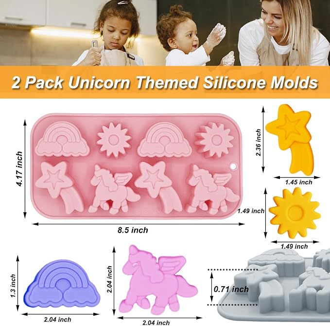 2 Pack Unicorn Molds Silicone 8 Cavity 3D Flying Unicorn Themed Baking Mould - Image 2