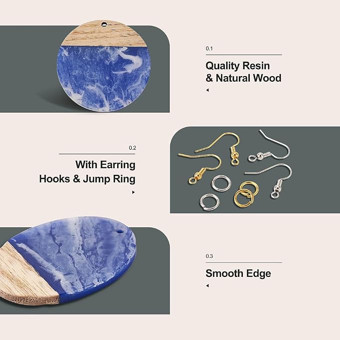 FASHEWELRY 16Pcs Teardrop Round Resin Wood Earring Charms Black Blue Wooden - Image 5