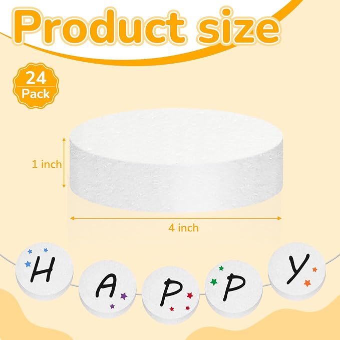 Henoyso 4 x 4 x 1 Inch 24 Pcs Foam Circles Polystyrene Round Foam Discs - Image 2