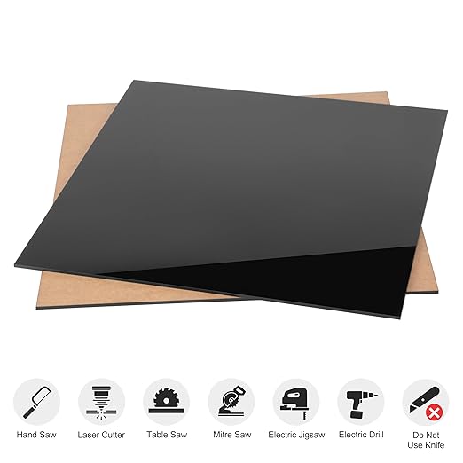 KAITELA Black Acrylic Sheet 12" x 12" Cast Plexiglass Square 1/8" Thick Plastic - Image 4
