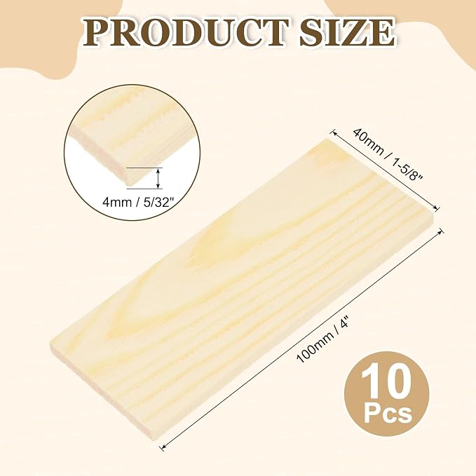 MECCANIXITY 10Pcs Wood Strips Slats, 5/32" x 1‑5/8" x 4" Thin Wood Sticks Flat - Image 2