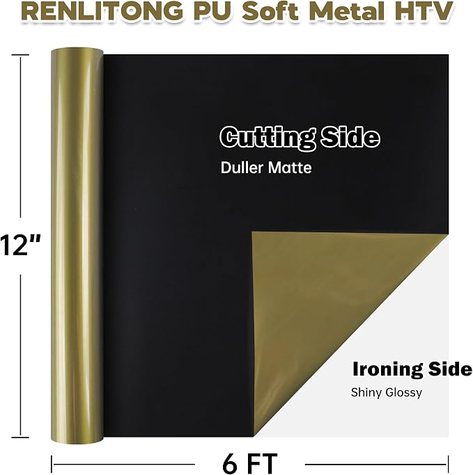 RENLITONG Soft Metal Heat Transfer Vinyl, Premium PU Material HTV Roll - Image 2