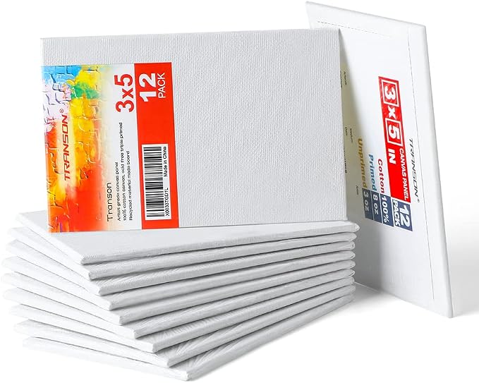 Transon 12 Pack 3x5 Inch Acrylic Painting Canvas, by Transon
