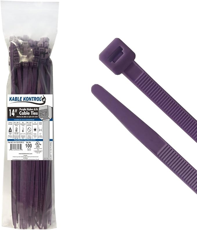 Kable Kontrol Purple Zip Ties 14 Inch 100 Pcs, 120 Lbs Tensile Strength by KABLEKONTROL%C2%AE