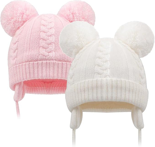 Duoyeree Toddler Winter Hat with Earflap Scarf Hood Thick Warm Kids Skull Cap for Baby Girls Boys