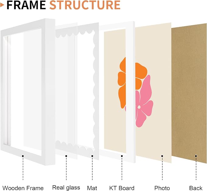 8x10 Picture Frame with Real Glass, Wooden cute 8 x 10 Photo Frame with Wavy Mat - Image 5