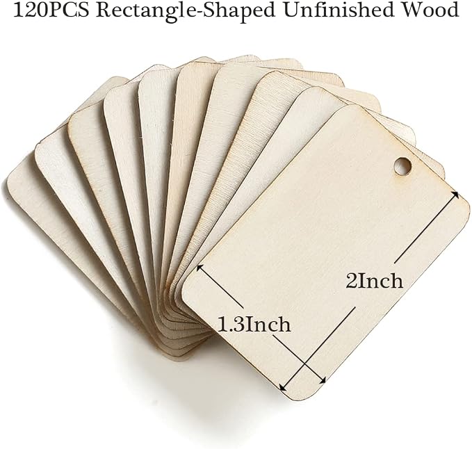 115 Pcs Unfinished Wood Pieces Rectangle-Shaped, HOOMBOOM 2 x 1.3 inch Light - Image 7