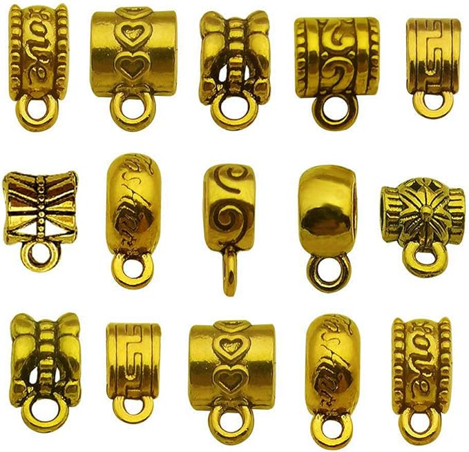 100 pcs Antique Gold Clasp Bail Beads Charms, Bail Tube Beads, Loose Spacer Bead by WOCRAFT